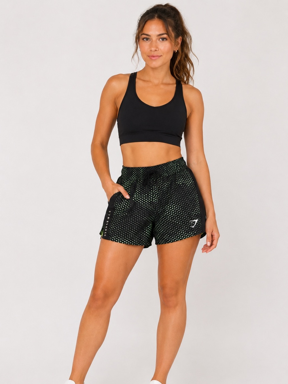 Gymshark lime Green Fluo running Shorts in Black with Green Pattern